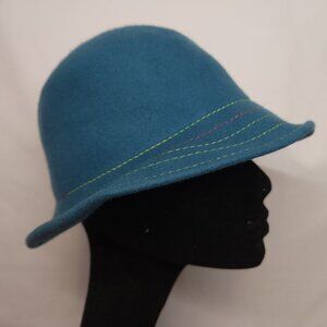 Raffaello Bettini Womens Teal 100% Wool Wide Brim Hat Medium / Large
